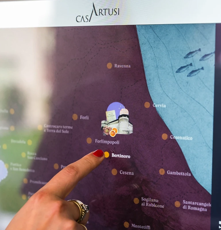 Casa Artusi - Forlimpopoli (FC). Attraverso la cartografia digitale, il visitatore può selezionare i diversi punti di interesse e approfondirne i contenuti.